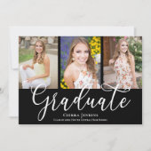 Fun Calligraphy Foto Black Graduation Party Einladung (Vorderseite)