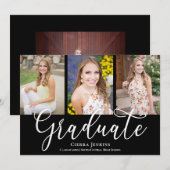 Fun Calligraphy Foto Black Graduation Party Einladung (Vorne/Hinten)