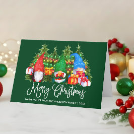 Fun Calligraphy Frory Christmas Gnomes Green Fold Feiertagskarte