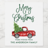 Fun Calligraphy Green Christmas Vintag Truck Weinetikett (Einzelnes Label)