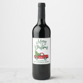 Fun Calligraphy Green Christmas Vintag Truck Weinetikett (Vorderseite)