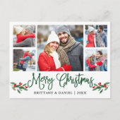 Fun Calligraphy Holly 5 Foto Couple Christmas Postkarte (Vorderseite)