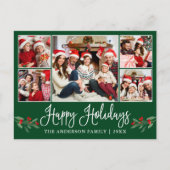 Fun Calligraphy Holly 5 Foto Happy Holidays Green Postkarte (Vorderseite)