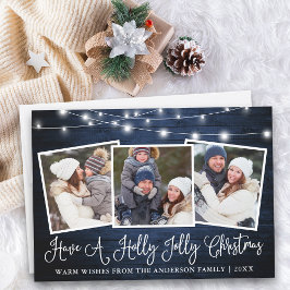 Fun Calligraphy Holly Jolly Christmas Blue Wood Feiertagskarte