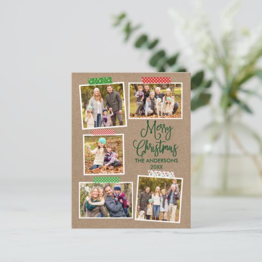 Fun Calligraphy Kraft Green Christmas Craft Tape Postkarte (Stehend Vorderseite)
