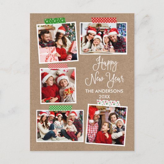 Fun Calligraphy Kraft Happy New Year Craft Tape Postkarte (Vorderseite)