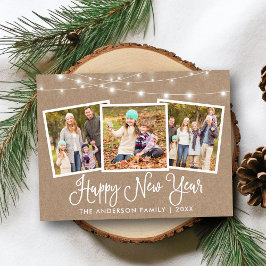 Fun Calligraphy Kraft Lights 3 Foto Neues Jahr Postkarte