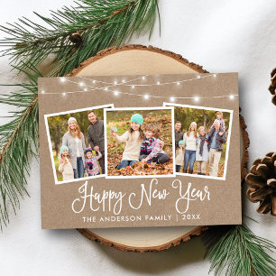 Fun Calligraphy Kraft Lights 3 Foto Neues Jahr Postkarte