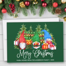 Fun Calligraphy Merry Christmas Gnomes Green