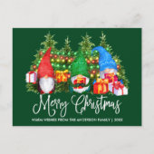 Fun Calligraphy Merry Christmas Gnomes Green Postkarte (Vorderseite)