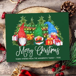 Fun Calligraphy Merry Christmas Gnomes Green Postkarte