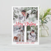 Fun Calligraphy Red 3 Foto Couple Weihnachten (Stehend Vorderseite)