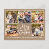 Fun Calligraphy Rustic Kraft 5 Foto Weihnachten Postkarte (Vorderseite)