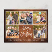 Fun Calligraphy Rustikales Holz 5 Foto Weihnachten Postkarte (Vorderseite)