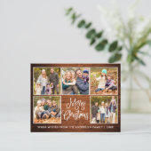 Fun Calligraphy Rustikales Holz 5 Foto Weihnachten Postkarte (Stehend Vorderseite)