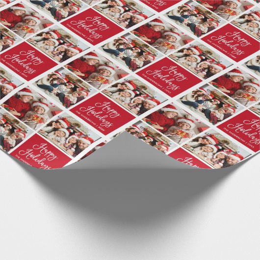 Fun Calligraphy Script Holiday 3 Foto Red Geschenkpapier (Ecke)