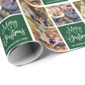 Fun Calligraphy Script Weihnachten 3 Foto Grün Geschenkpapier (Rolleneckpunkt)