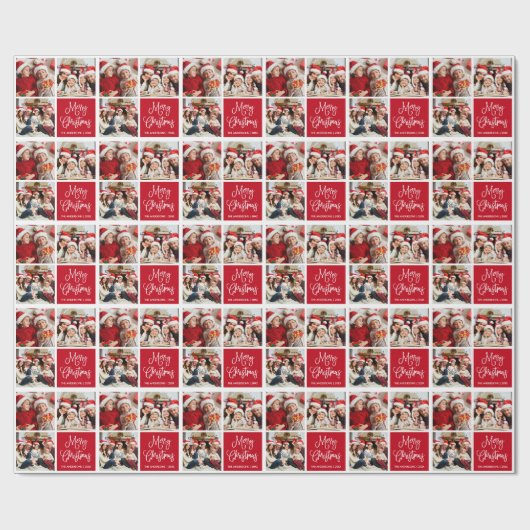 Fun Calligraphy Script Weihnachten 3 Foto Rot Geschenkpapier (Flach)