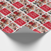 Fun Calligraphy Script Weihnachten 3 Foto Rot Geschenkpapier (Ecke)