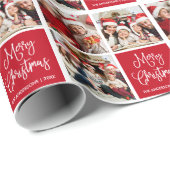 Fun Calligraphy Script Weihnachten 3 Foto Rot Geschenkpapier (Rolleneckpunkt)