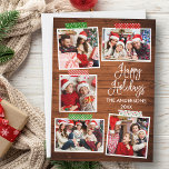 Fun Calligraphy Wood Happy Holidays Craft Tape Feiertagskarte<br><div class="desc">Moderne Fun Kalligrafie Script Happy Holidays 5 Foto Collage mit Craft Tape Weihnachtskarte. Rustikales Landholz.</div>