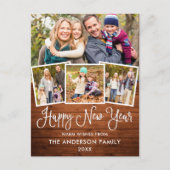 Fun Calligraphy Wood Happy New Year 4 Foto Postkarte (Vorderseite)