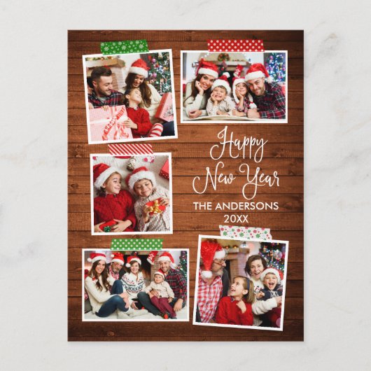 Fun Calligraphy Wood Happy New Year Craft Tape Postkarte (Vorderseite)