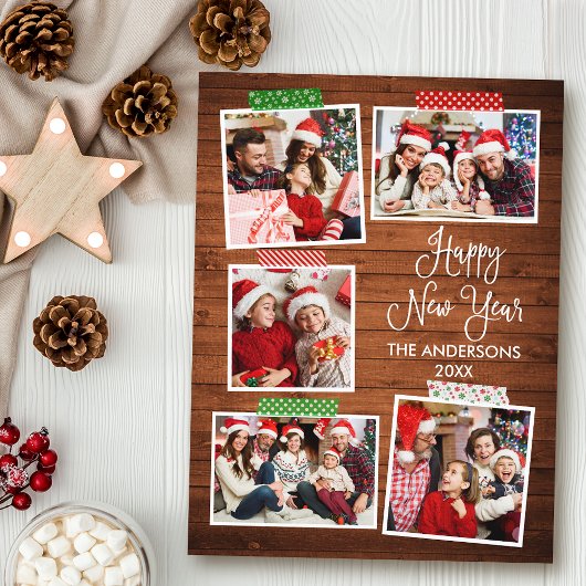 Fun Calligraphy Wood Happy New Year Craft Tape Postkarte