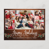 Fun Calligraphy Wood Holly 5 Foto Happy Holidays Postkarte (Vorderseite)
