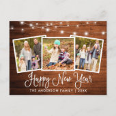 Fun Calligraphy Wood Lights 3 Foto Happy New Year Postkarte (Vorderseite)