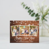 Fun Calligraphy Wood Lights 3 Foto Happy New Year Postkarte (Stehend Vorderseite)