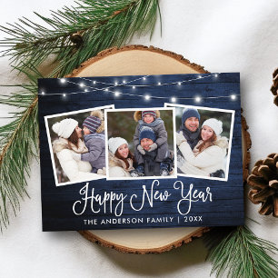 Fun Calligraphy Wood Lights 3 Foto Happy New Year Postkarte