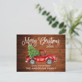 Fun Calligraphy Wood Vintag Truck Tree Weihnachten Postkarte (Stehend Vorderseite)