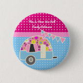 Fun Camper Camping Party versorgt rosa blaue Retro Button (Vorderseite)