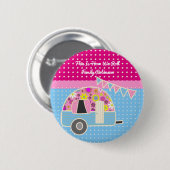 Fun Camper Camping Party versorgt rosa blaue Retro Button (Vorne & Hinten)