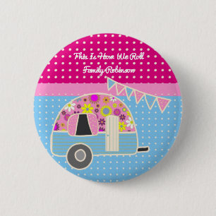 Fun Camper Camping Party versorgt rosa blaue Retro Button