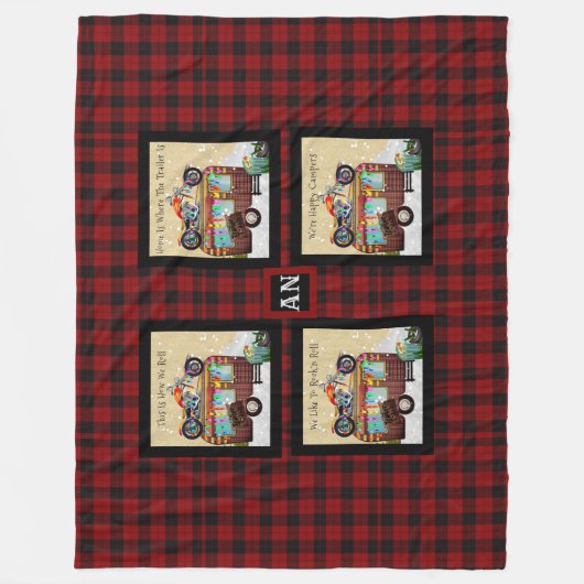 Fun Camping Camper Trailer Trash QUOTES Monogramm Fleecedecke (Vorderseite)