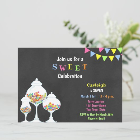 Fun Candy Birthday Einladung (Stehend Vorderseite)