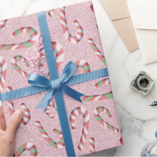 Fun Candy Cane Muster Pink Geschenkpapier