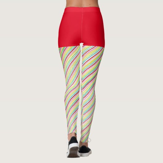 Fun Candy Cane Stripte Leggings mit rotem Oberteil (Rückseite)