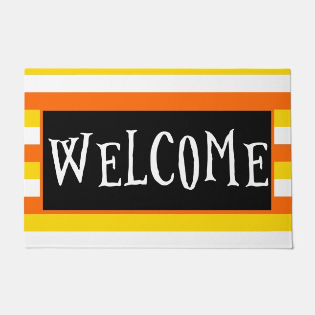 Fun Candy Corn Orange Black Halloween Willkommen Fußmatte (Vorderseite)