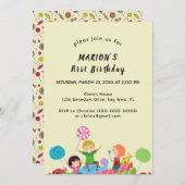 Fun Candy Einladung zum ersten Geburtstag (Vorne/Hinten)