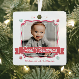 Fun Candy First Christmas Candy Cane Foto Frame M Ornament Aus Metall