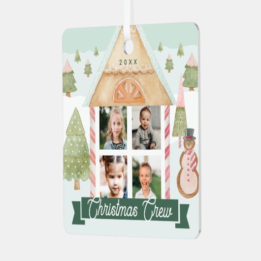 Fun Candy Gingerbrot Weihnachten Crew 4 Foto Ornament Aus Metall (Vorderseite links)