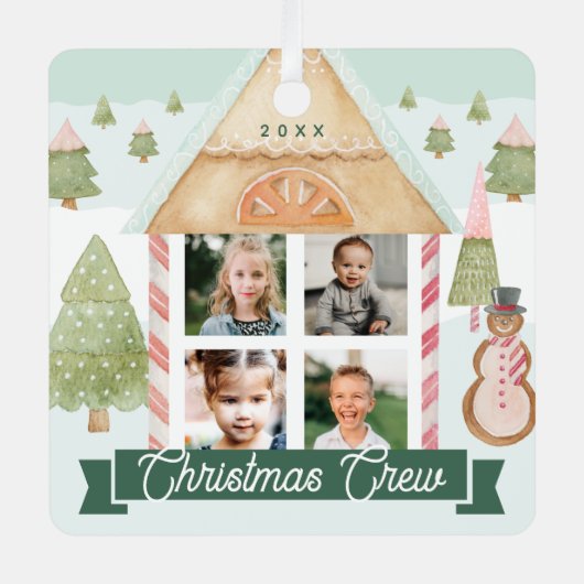 Fun Candy Gingerbrot Weihnachten Crew 4 Foto Ornament Aus Metall (Vorderseite)