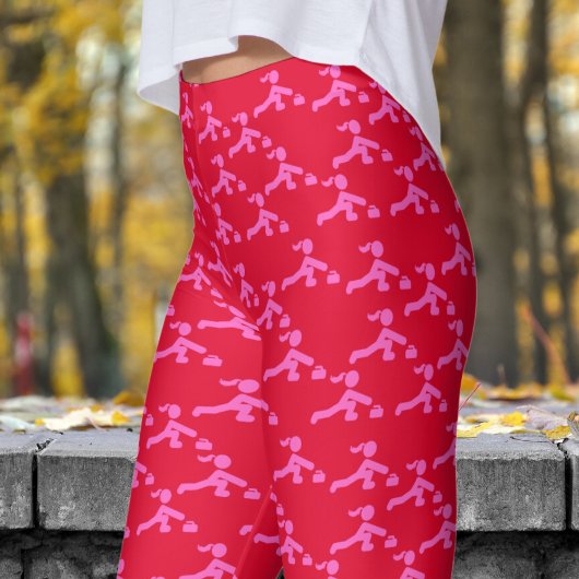 Fun Candy Red and Pink Womens Curling Pattern Leggings