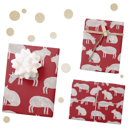Fun Capybara Red Christmas Geschenkpapier Set
