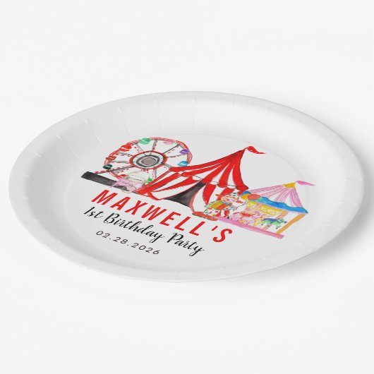 Fun Carnival Circus Festival Kindergeburtstag Pappteller (Schrägansicht)