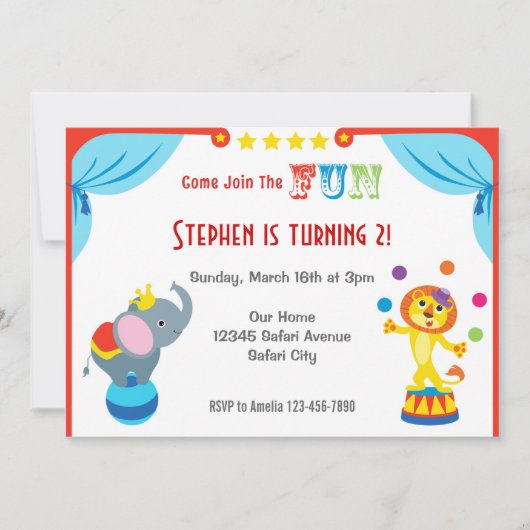 Fun Carnival Circus Kinder zum Geburtstag Einladun Einladung (Vorderseite)
