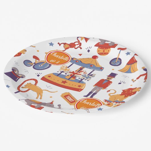 Fun Carnival Kids' Birthday Circus Pattern Clown Pappteller (Schrägansicht)